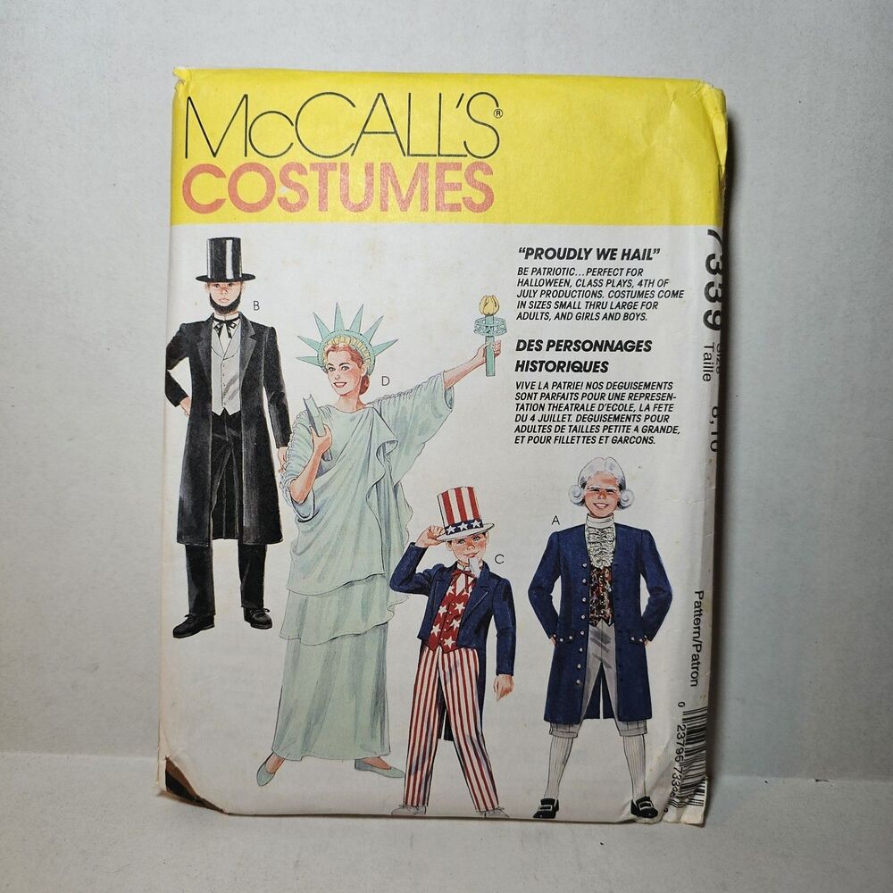 McCalls Pattern 7339 Adult 8, 10 Patriotic COSTUME Presidents Liberty UNCUT